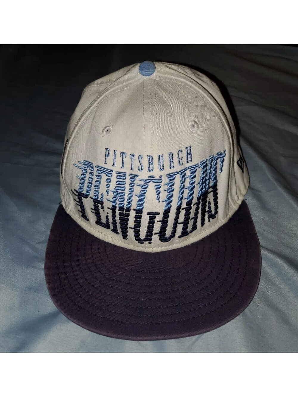 VTG Sz M-L Pittsburgh Penguins New Era White Snapback SAMPLE Vintage Hockey Hat